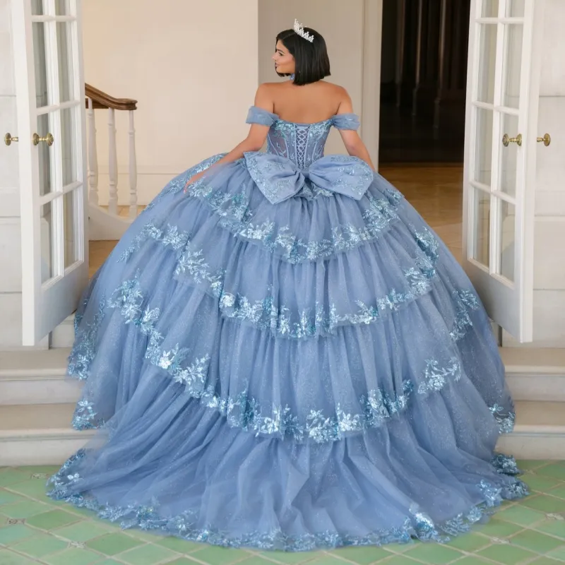 Sea Blue Quinceanera Dress Off Shoulder Ball Gown... From Leiel123, $301.43  | DHgate.Com