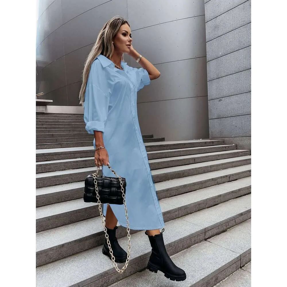 midcalf shirt dress Linen Button Down Shirt Dress: Short Sleeve Collared Tunic