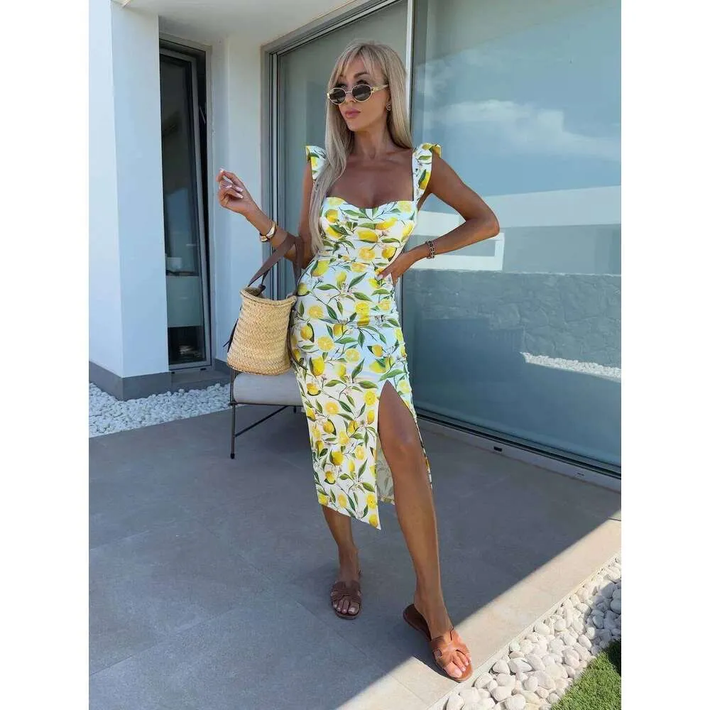 women's lemon print dress Soleia Vacation Colorful Mini For Spring/Summer and removable belt Womens Lemon Print Dress Square