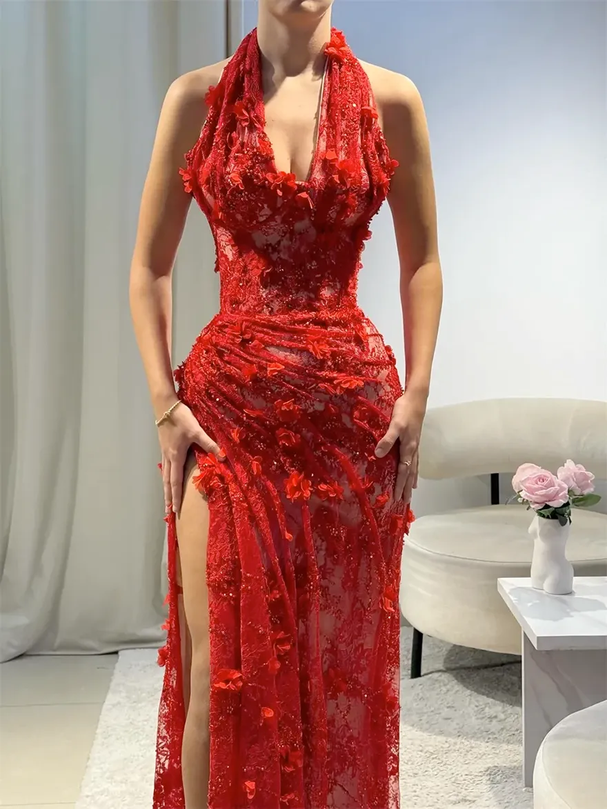 Sexy Red Lace Prom Party Dress 2026 Halter Pleats... From 39,12  | DHgate