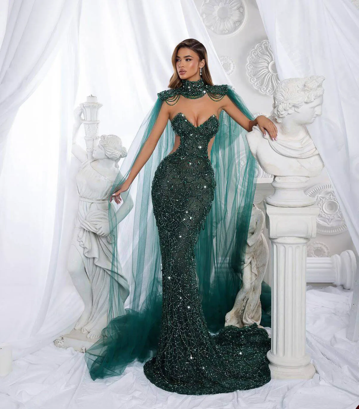 Exquisite Mermaid Evening Dress With Wrap Strapless Sleeveless Sequins Beaded Prom Gowns Sexy Beading Floor Length Formal Dresses Customized Exquisite Mermaid Evening Dress With Wrap Strapless Sleeveless Sequins Beaded Prom Gowns Sexy Beading Floor Length Formal Dresses Customized