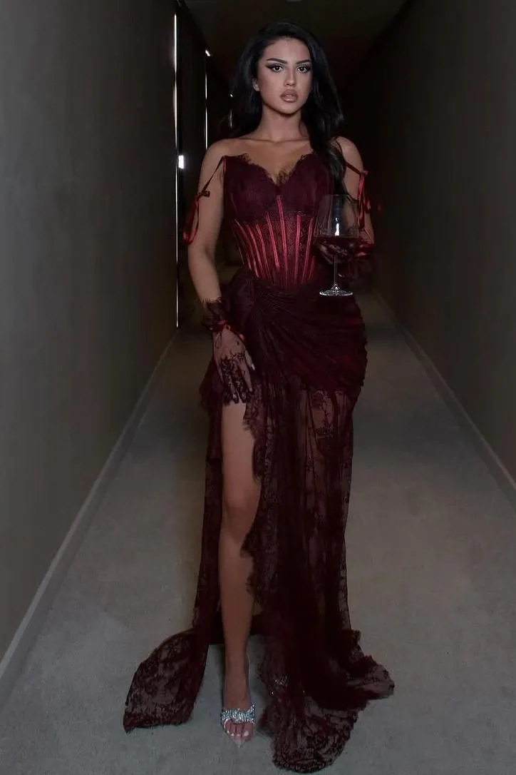 burgundy hair red dress Velvi - Maeve Corset Midi Dress - Burgundy Satin