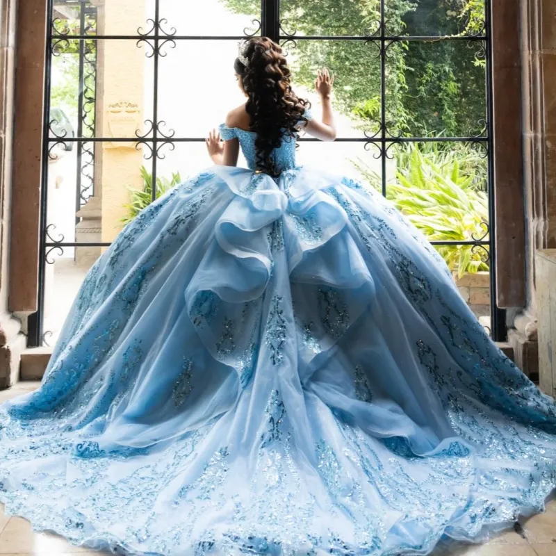 blue and silver sweet 16 dresses Elegant blue Ball Gown Quinceanera prom Dress For Sweet 16 cg19728