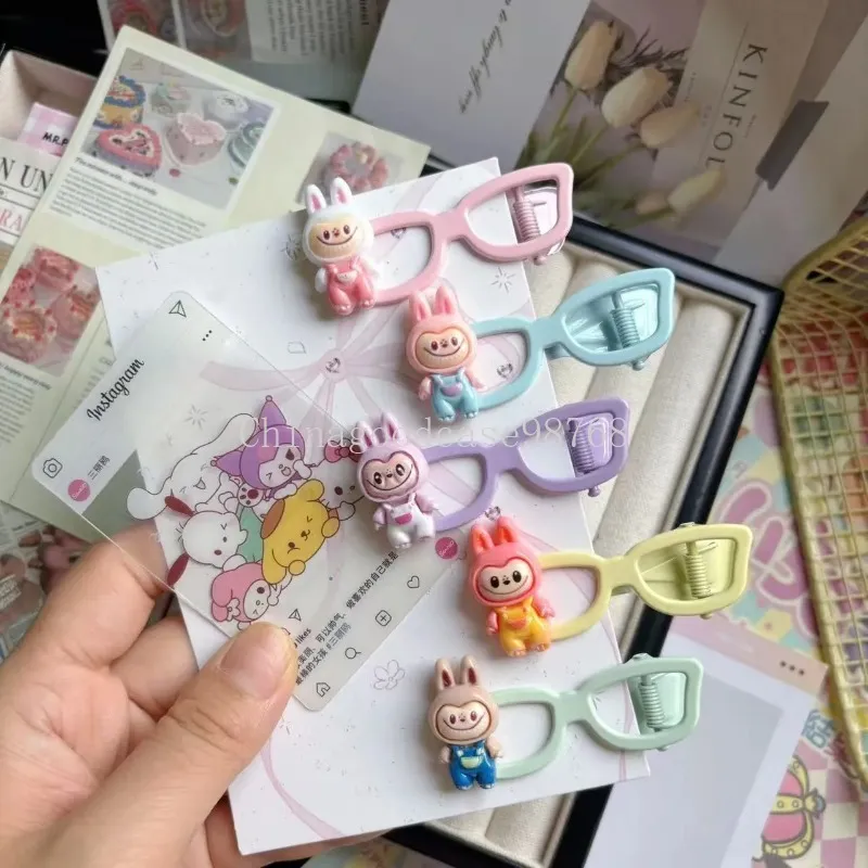 (J52) Labubu 12  Hair Clips - Pink, Blue, Green, Brown DELEENA Trendy LABUBU Clips For Baby Girls || Pack of 12  main image 3