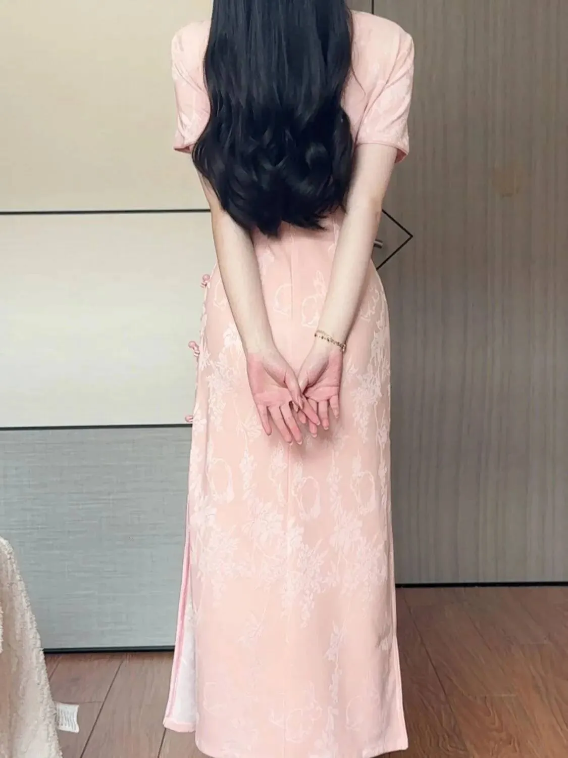 atmosphere pink dress FRENCH ATMOSPHERE PINK/WHITE FLORAL FLAIR SLEEVE DRESS SZ M