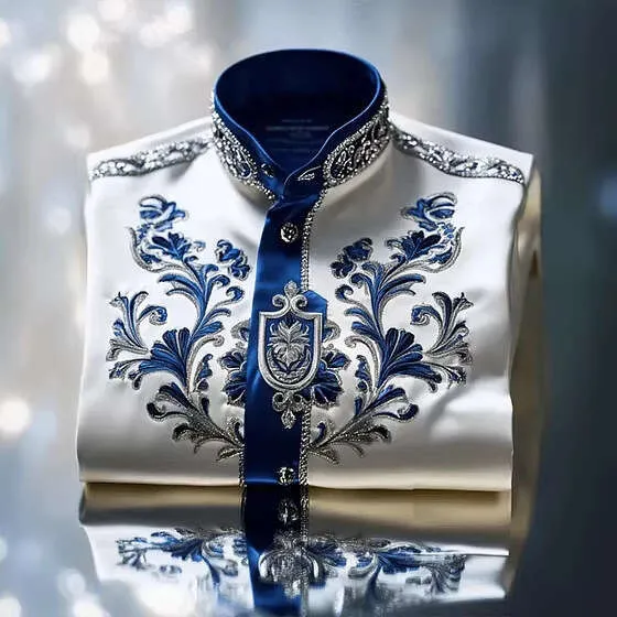 Slim Fit Mens Satin Dress Shirt, Gold Trim, Crown... From Us_minnesota, Rs.1,118.57