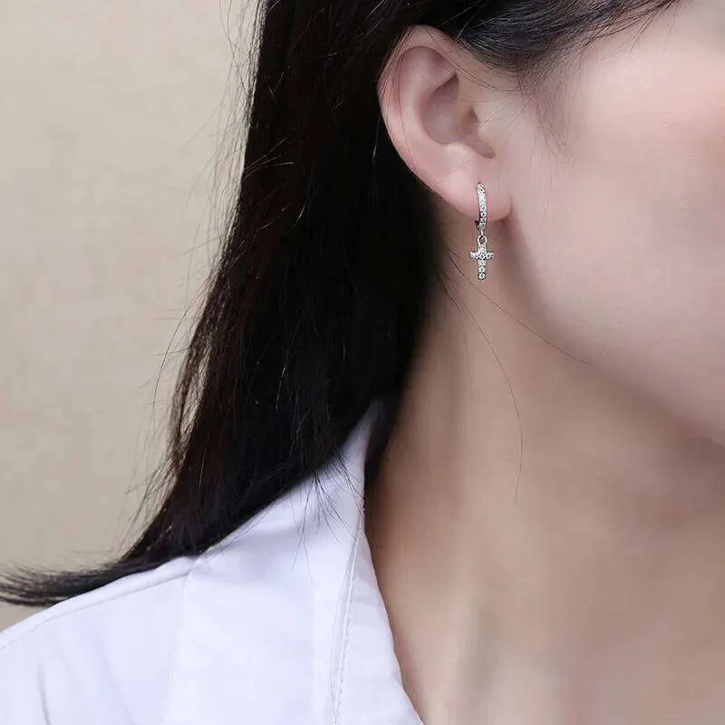 925 Sterling Silver Cross Stud Earrings With 5a Zircon For Women_voghion.com