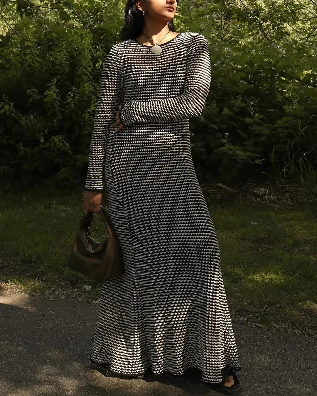 brown midi dress amazon Strech Knit — SOLMAR L Color:Ivory Ab flash-sale-50 CARMEN MARC VALVO Black round neck