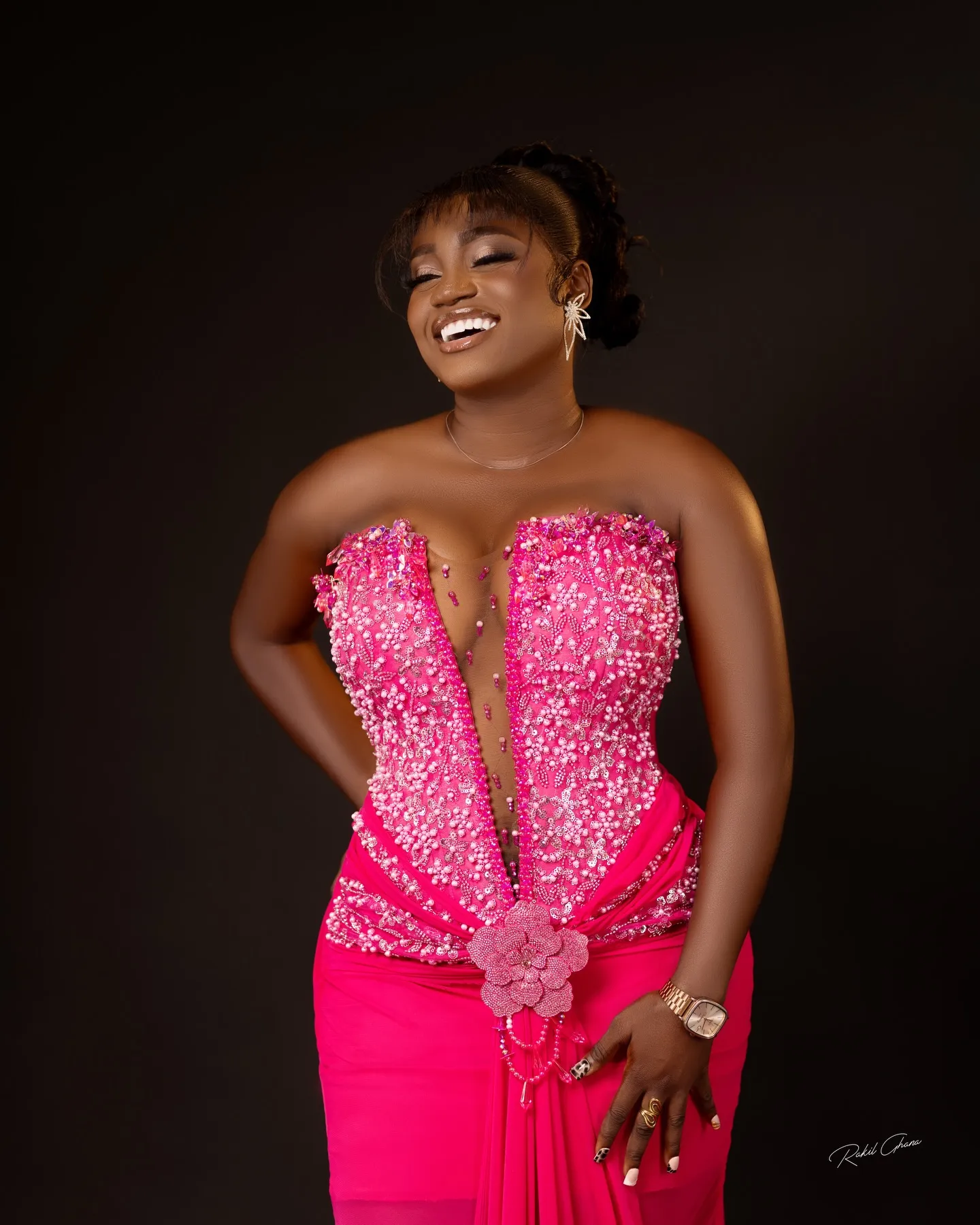 plus size fuchsia formal dress Mermaid Prom Dress, Deep V Neck, Sequined Lace, Pearl Embellishments, Gown for Black Women, Birthday Party Wear Pink sequin