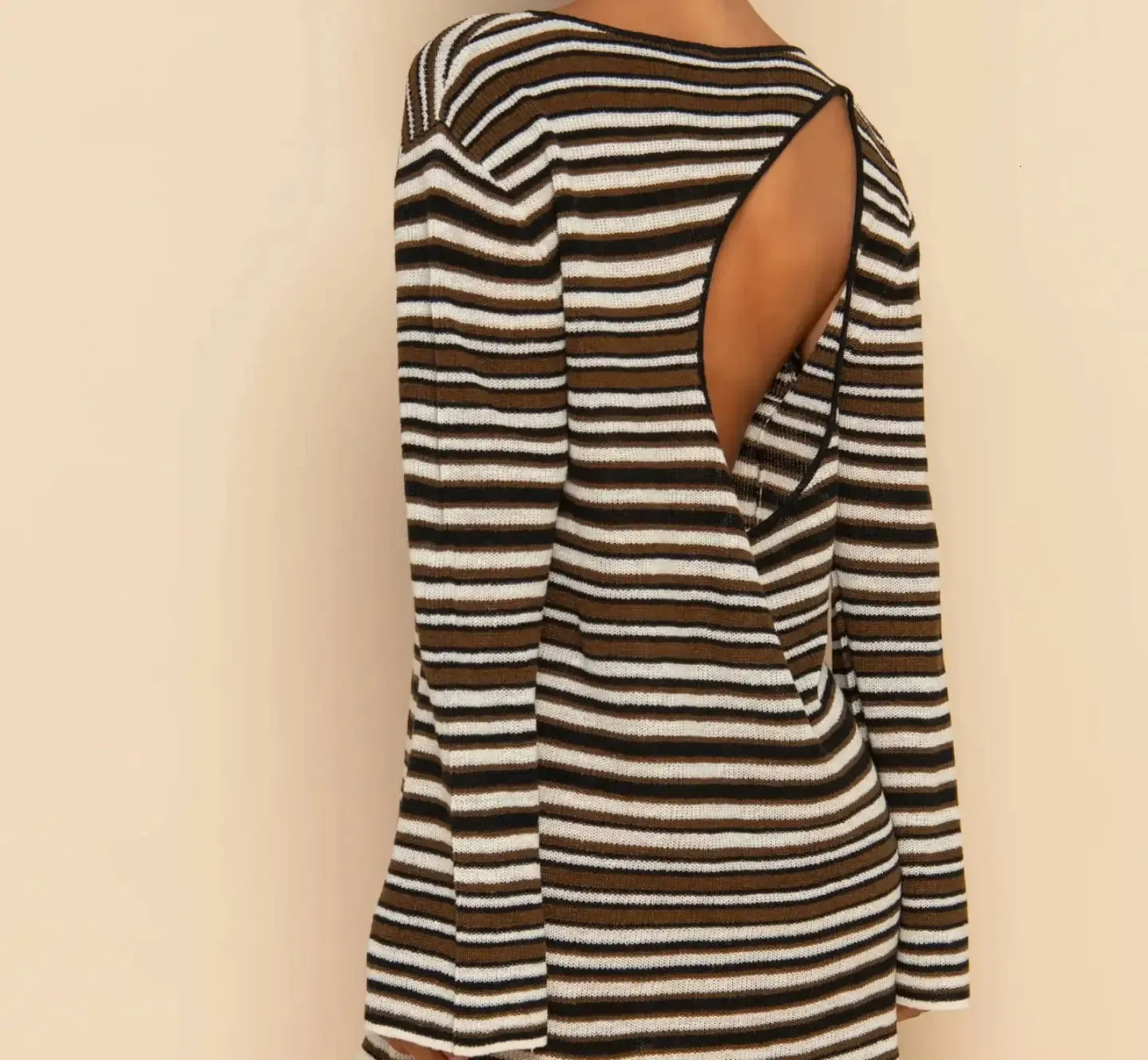 backless long sleeve striped knit mini dress for Women, Hollow Bohemian Beach Style, Loose Fit Sweater Dress, Casual Lady Knitwear Outfits US Size:10 and a body sale-apparel Jaded London VIDA DRESS