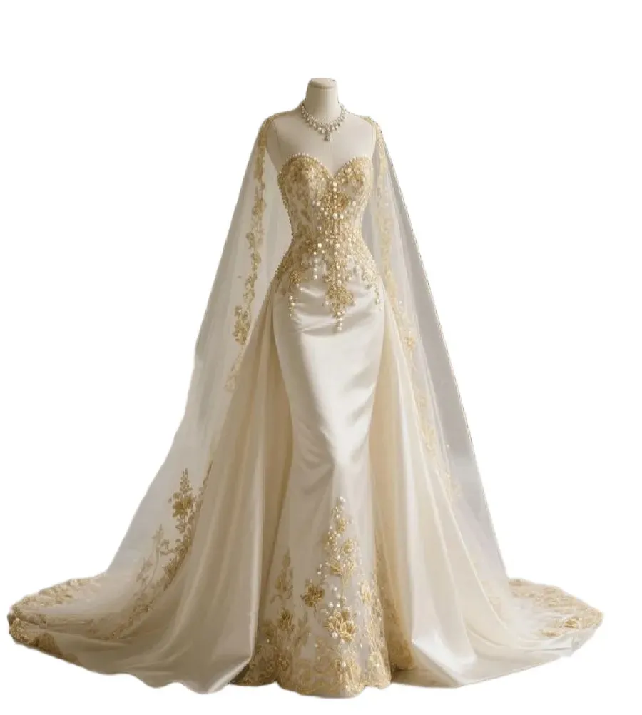 sheer gold wedding dress Luxury Sweetheart Neck Satin Mermaid Dress,... From Kyurem, Rs.16,445.73 Customization service is also