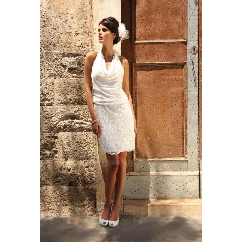 knee length halter wedding dresses Cowl Neck Satin Bodice Dress,... From Blisselegance, Rs.9,261.79 high neck halter wedding dress