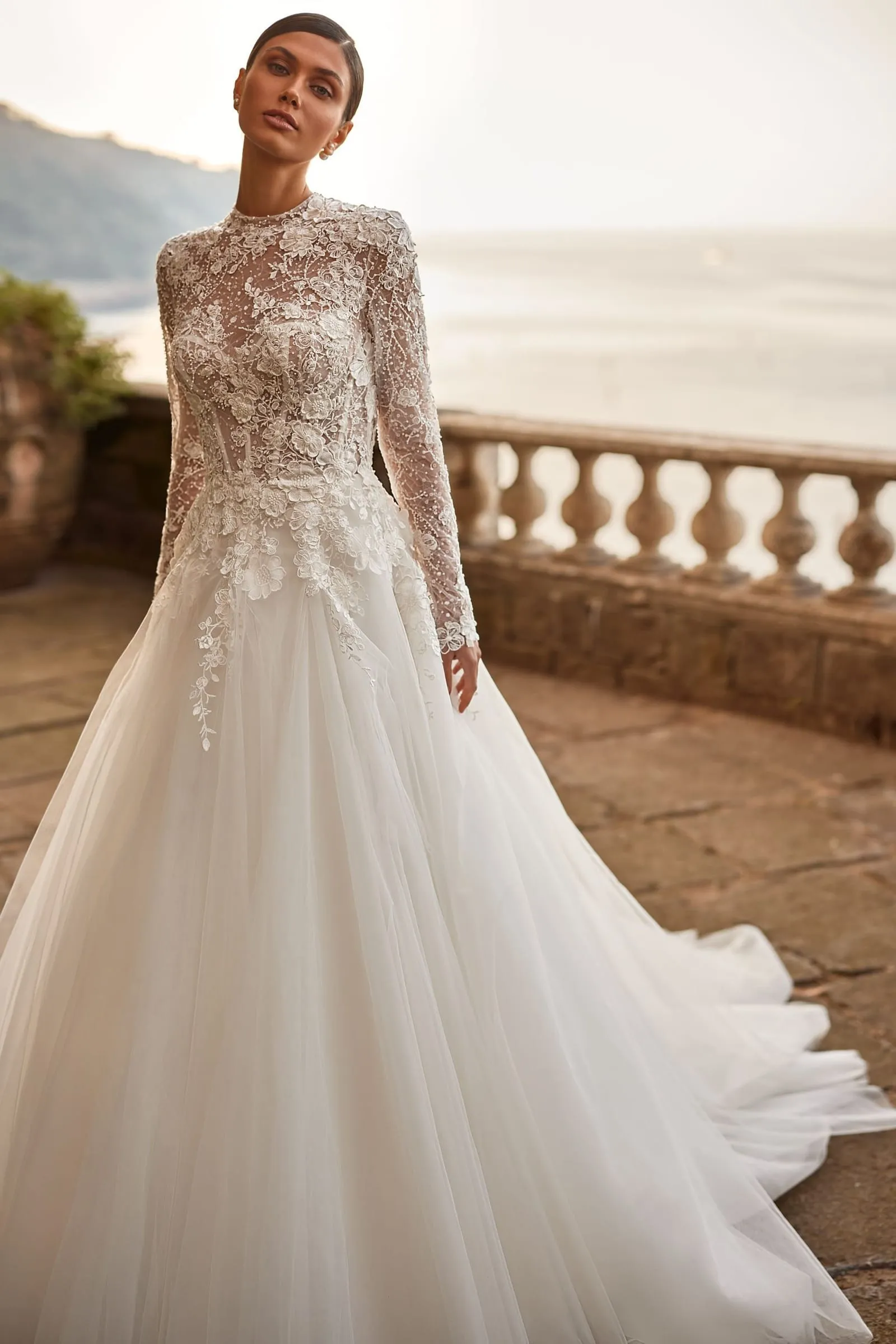 jewel lace a line wedding dress with beading Glamorous Dress, Neckline, Sequins, Beads, Appliques, Sweep Train, A-Line Bridal Gown, Customized Button Back Color:Off White Nude styleattribute-maxi dresses Elegant Floral Texture Pocket full beaded appliques corset