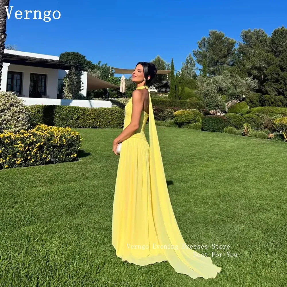 yellow halter formal dress Simple Chiffon Evening Dress, A Line... From Xue04, Rs.9,566.65 In Bulk Colour: KHAKI GREEN