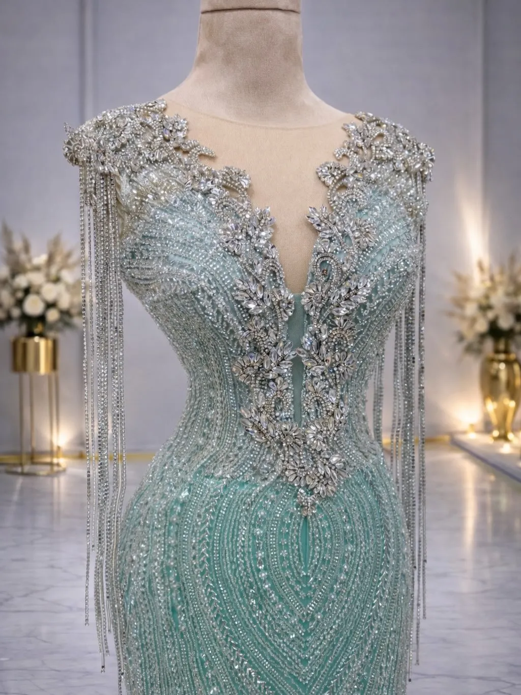 aqua and gold prom dress Plus Size Blue Mermaid V Neck... From Dreamcode, Rs.23,490.17 Solids