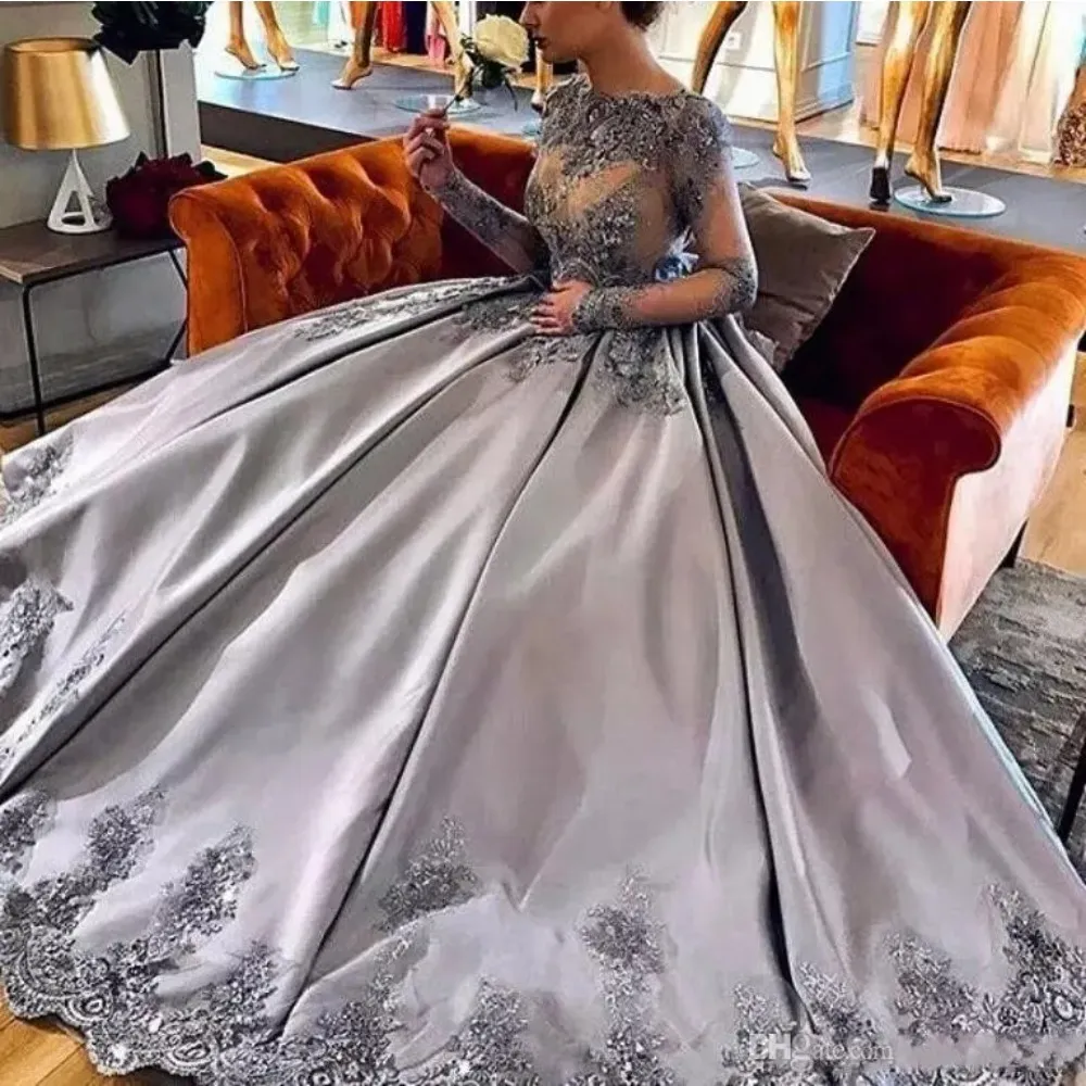 silver grey long sleeve prom dress Satin Ball Ball Gown With... From Kyurem, Rs.14,351.32 tudor revival