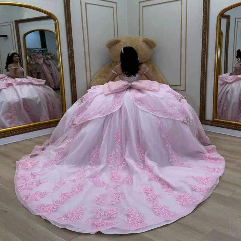 Off Shoulder Pink Glitter Quinceanera Ball Pink Ball... From Zaomeng321, Rs.32,187.95