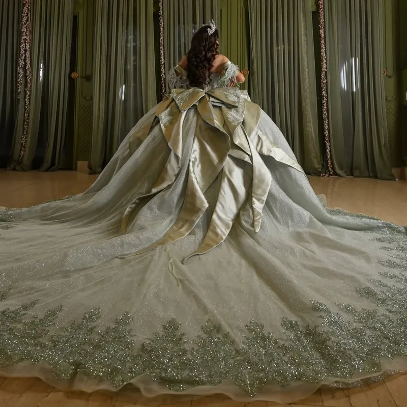 glitter sweet 16 dresses Off Shoulder Silk Quinceanera Ball Green Ball... From Zaomeng321, Rs.32,133.22 sweet 16 dresses not puffy