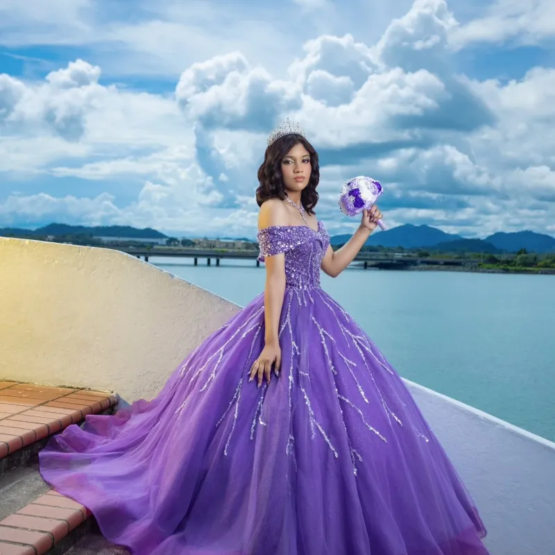 Purple Quinceanera Elegant Purple Ball Gown With... From Weiwei12345, Rs.32,187.95