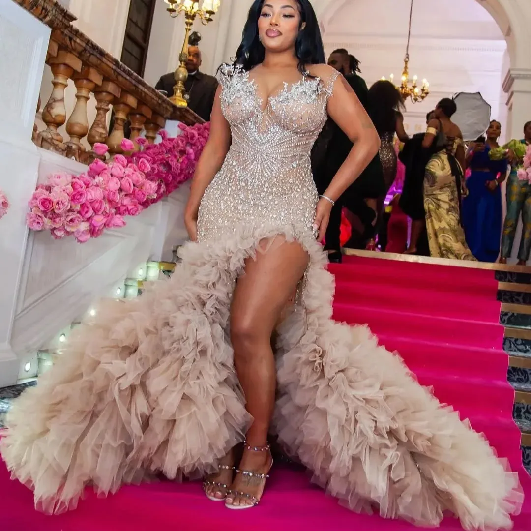 Champagne Mermaid Tiered Tulle Prom Dress Plus Size... From Dreamcode, Rs.29,120.68
