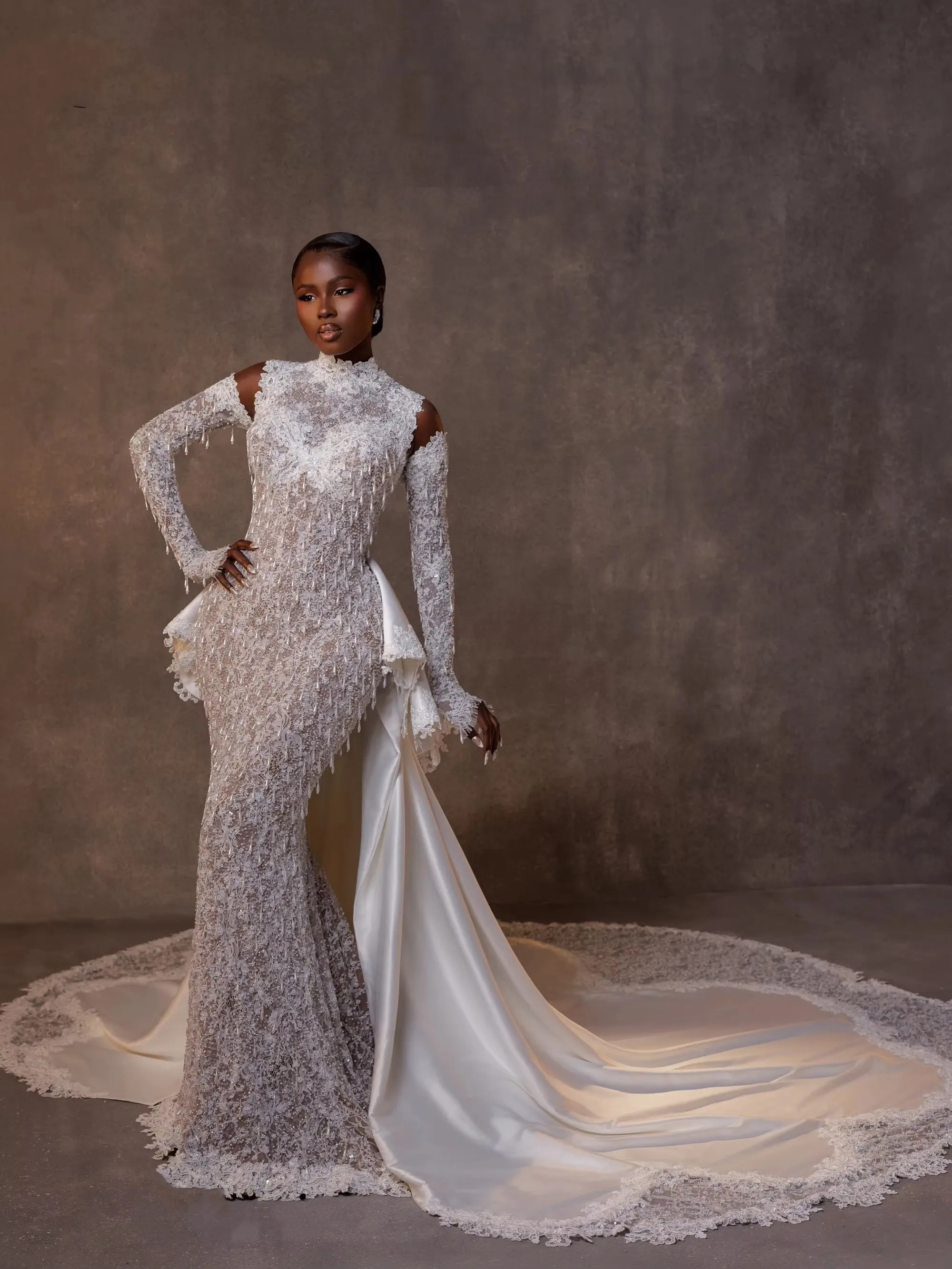 beaded lace mermaid wedding dress Custom Made Witchy With Jewel... From Cherisheddress, Rs.26,041.89 Color:Navy Shimmer 3/4 length sleeves Women's Navy Blue Dress Look stunning on your