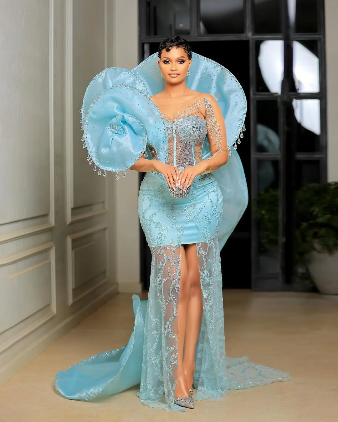 blue tulle mermaid prom dress with beaded Sky Blue Sparkly Plus Size... From Dreamcode, $239.08 Size:48XL (5'3