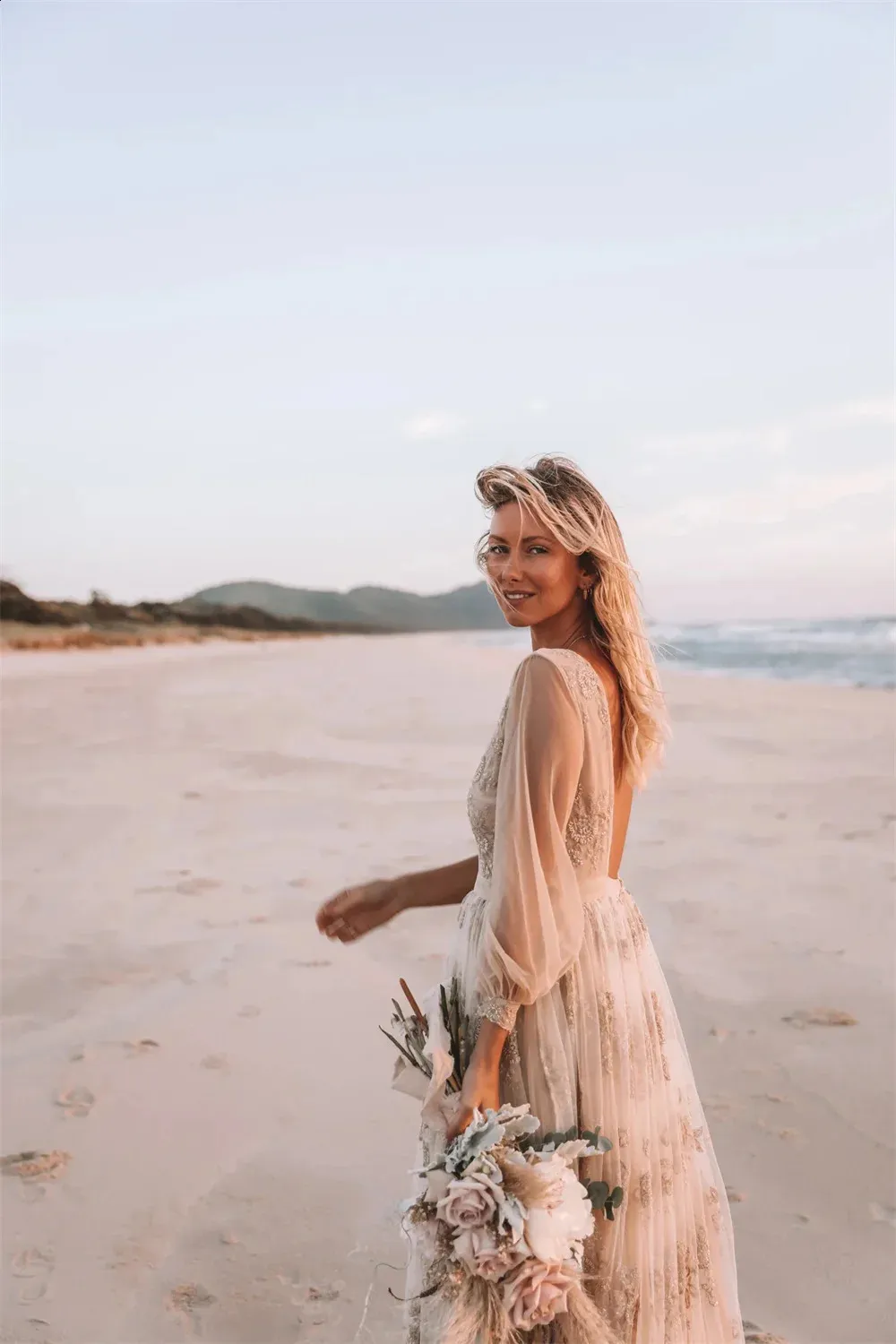 Boho Lace Embroidered Boho Beach Wedding Dress With... From Tonglian01, Rs.10,084.45