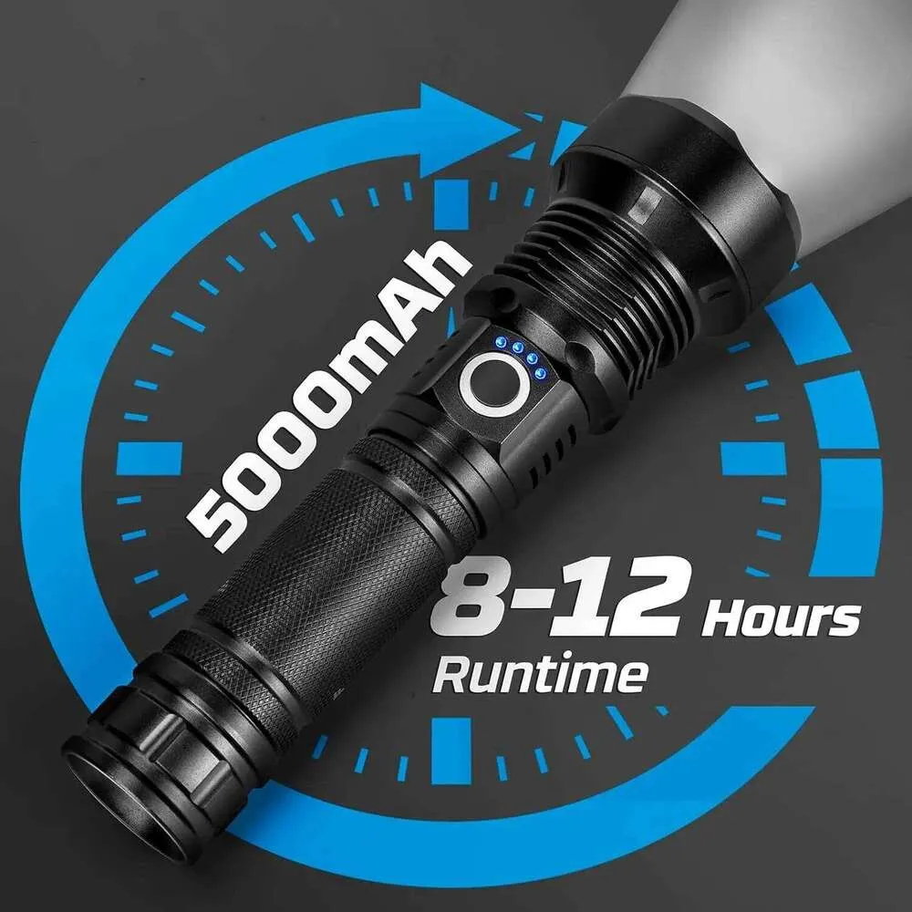 90000 lumen rechargeable flashlight 3 Pack LED Flashlights High Lumens, 90,000LM Super Bright Flashlight, Adjustable 5 Modes Powerful Flash Light with USB Cable, Waterproof Handheld for Home Camping Emergencies Click the toggle button to change the mode BengMxj Rechargeable LED Flashlight |