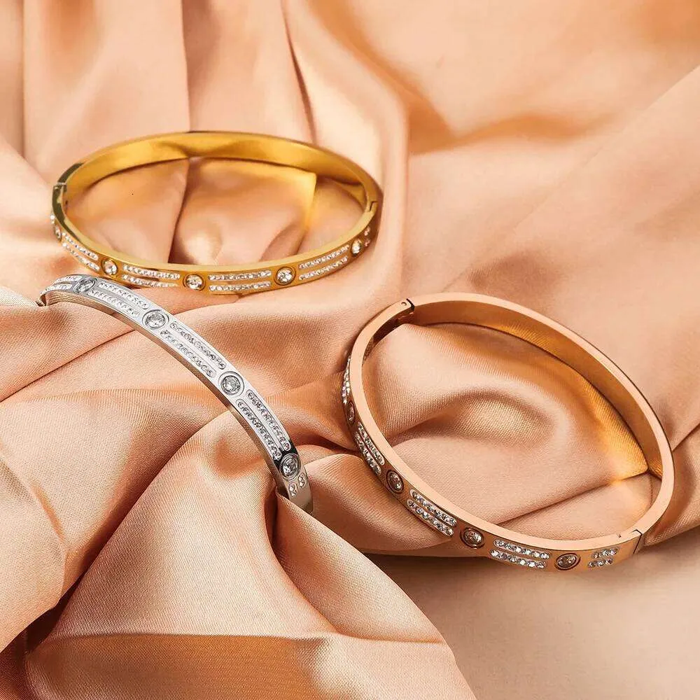 Bangle Double Row Zircon Star Stainless Steel Bracelet For Women_voghion.com