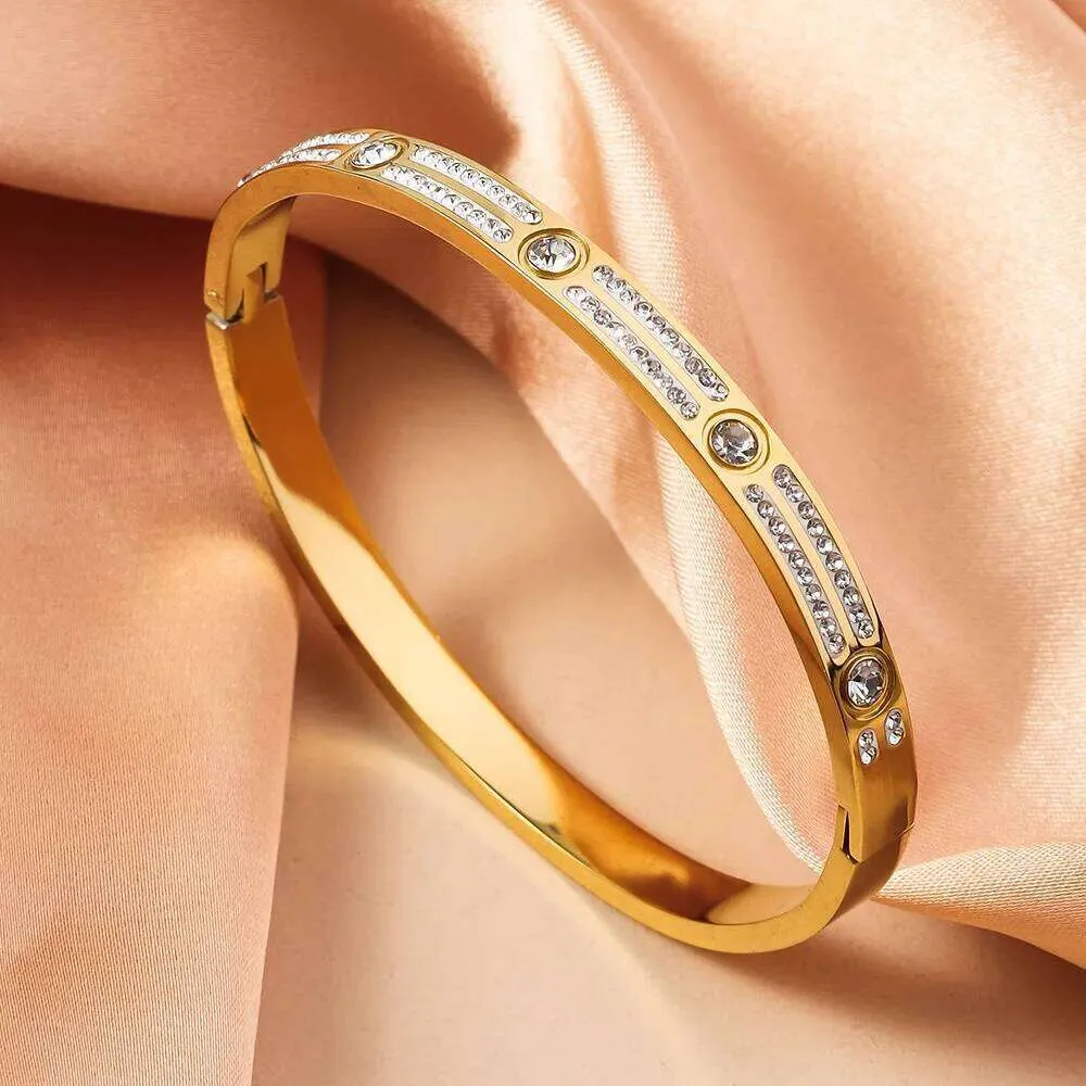 Bangle Double Row Zircon Star Stainless Steel Bracelet For Women_voghion.com