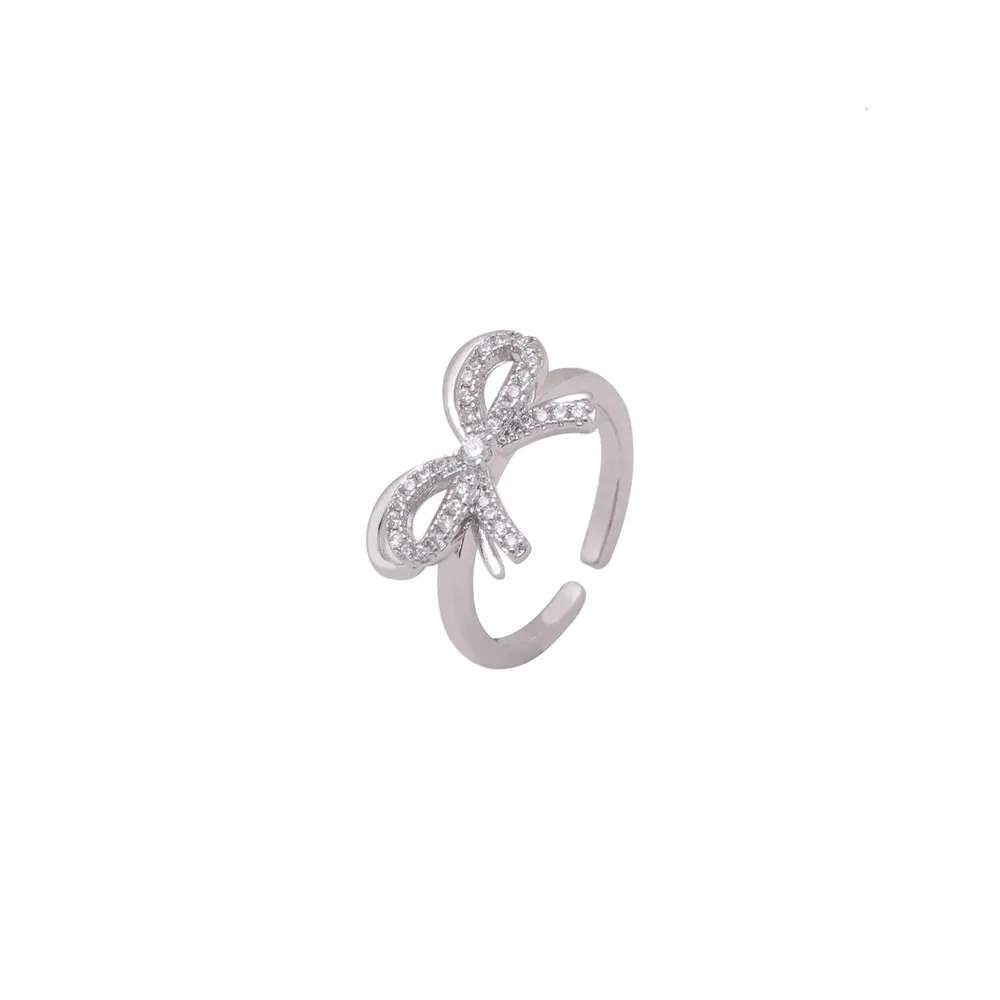light Luxury Bow With Full Diamond Zirconia Open Trendy Ring Accessory_voghion.com