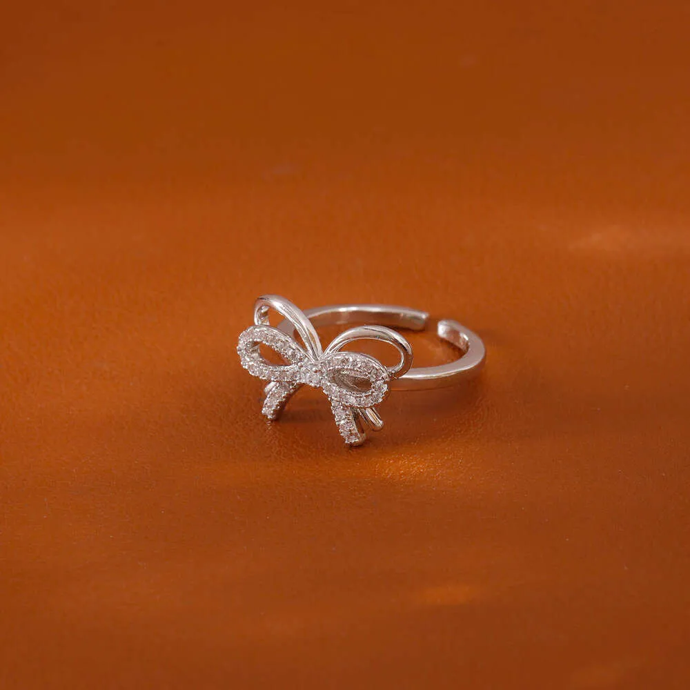 light Luxury Bow With Full Diamond Zirconia Open Trendy Ring Accessory_voghion.com