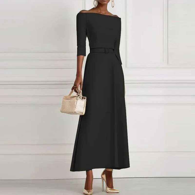 ankle length maxi dress for women Women Maxi Dress Ankle-Length Dress Pleated Swing Large Hem Solid Color Velour Dress En8 M at Amazon Women's Clothing store