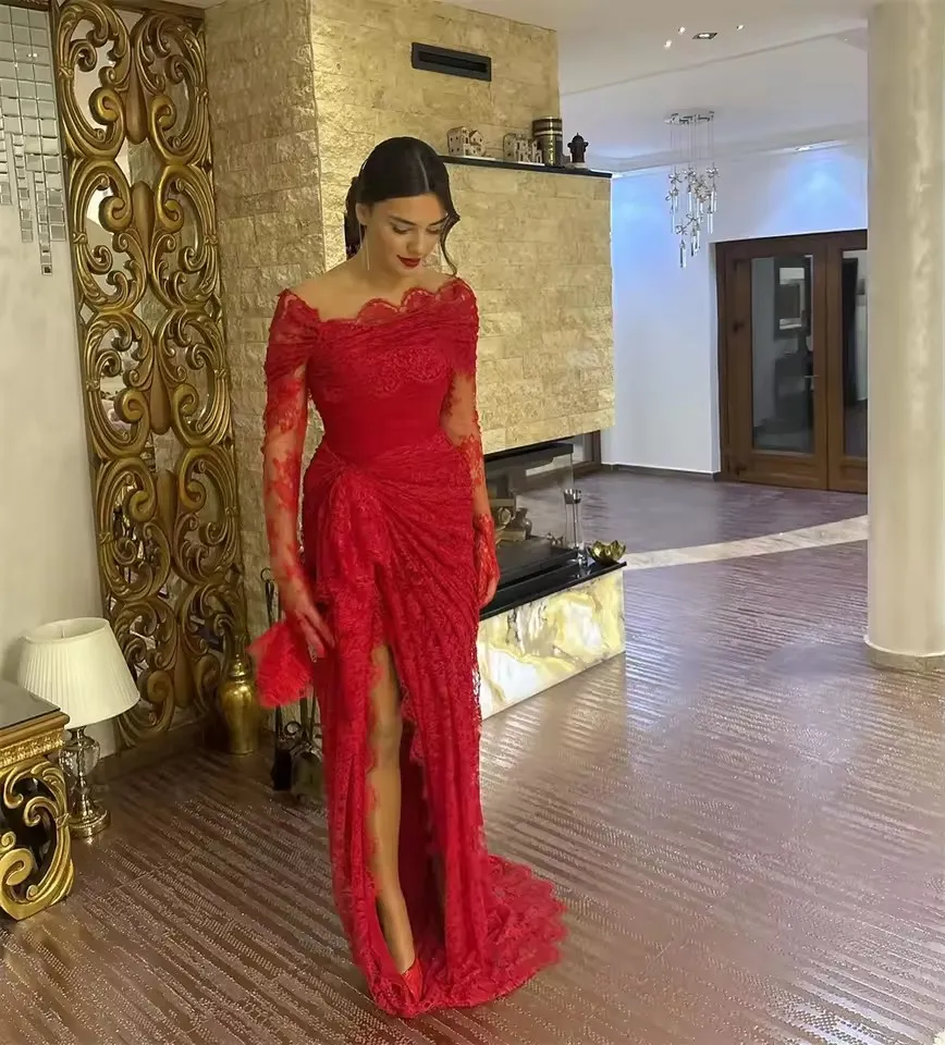 red off the shoulder long sleeve prom dress off shoulder red dress long Red A-line Prom Gown,Off the Shoulder Prom Dress with Long Sleeves,Plus Size Prom Dress PD00042, US14W / Burgundy