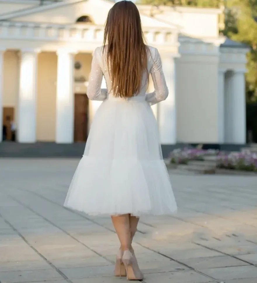 White Long Sleeve V-Neck Tulle Sequin Prom Dress Tea-Length 2026 from  Dhgate Prom Dresses - price 64.03