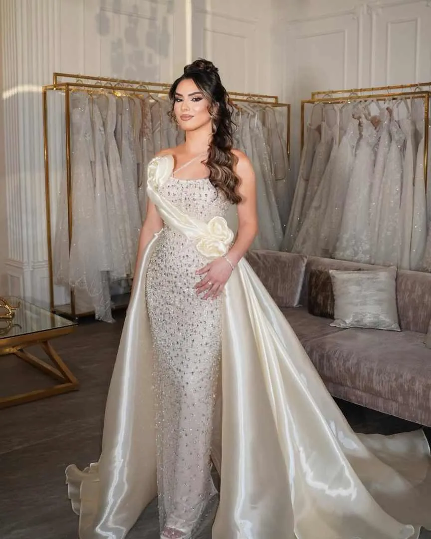 One-Shoulder Crystal Beaded Lace Satin Wedding Dress with Zipper Back and  Sweep Train from Dhgate Mermaid Wedding Dresses - price 299.85