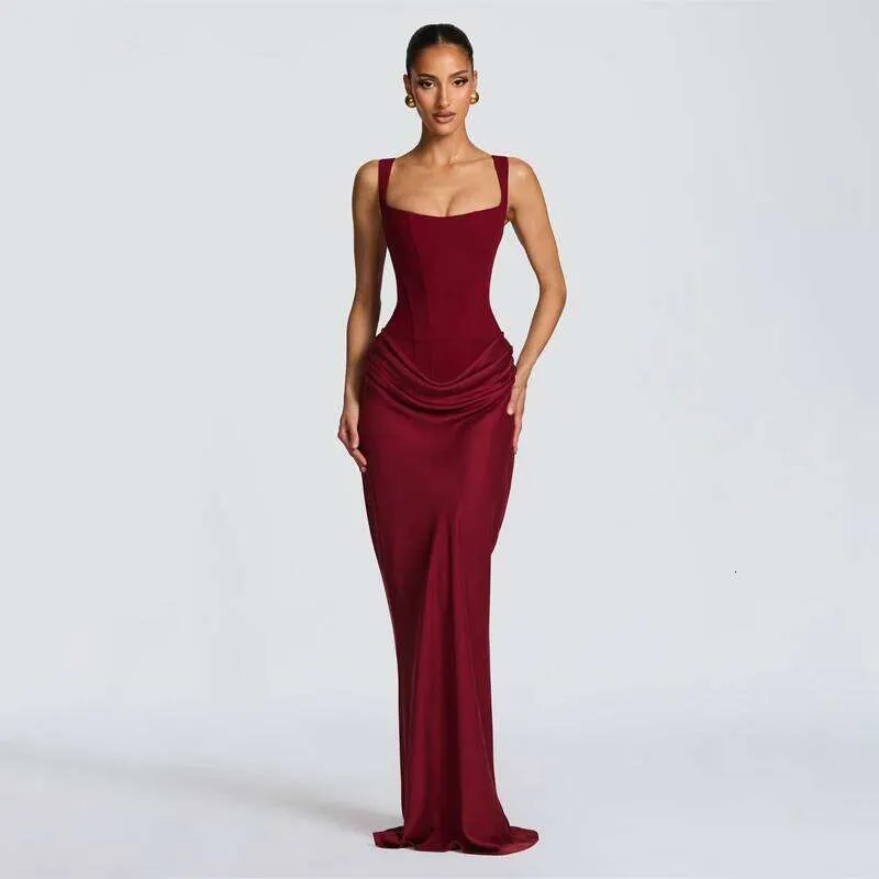 solid pleated strapless split dress Red Pleated Strapless Sweetheart Split Simple Dress