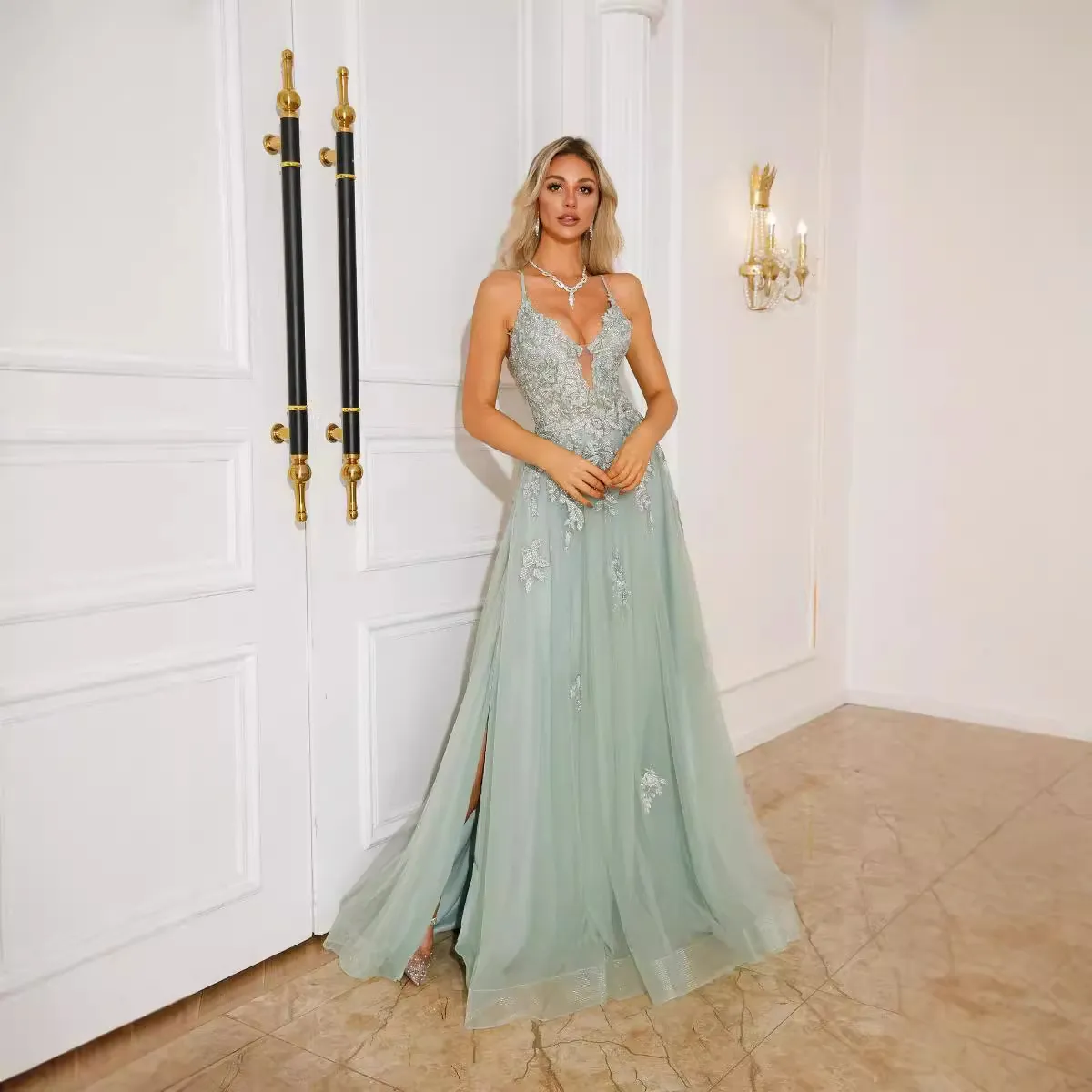 classic sheath wedding dress Vintage-Inspired V-Neck Lace If you cant find bridal corset Color:S162 Royal Blue East Urban Home Rattan