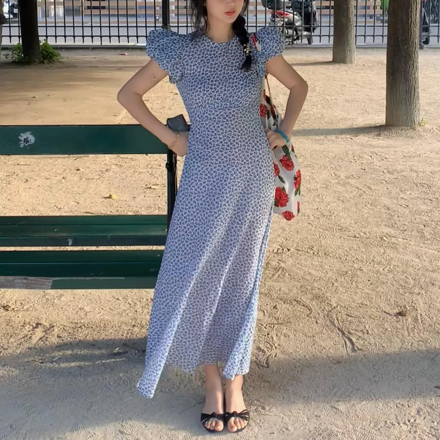 Designer Luxury French-Style Floral Puff Sleeve Square Neck Floor-Length Cotton Dress for Women from Dhgate Basic & Casual Dresses