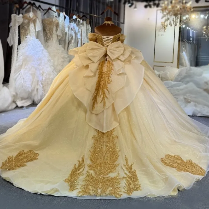 white quinceanera dresses with gold Champagne Ball Gown Dress Lace-up Back and Crystal Bow Appliqué from Dhgate Quinceanera sets & dresses
