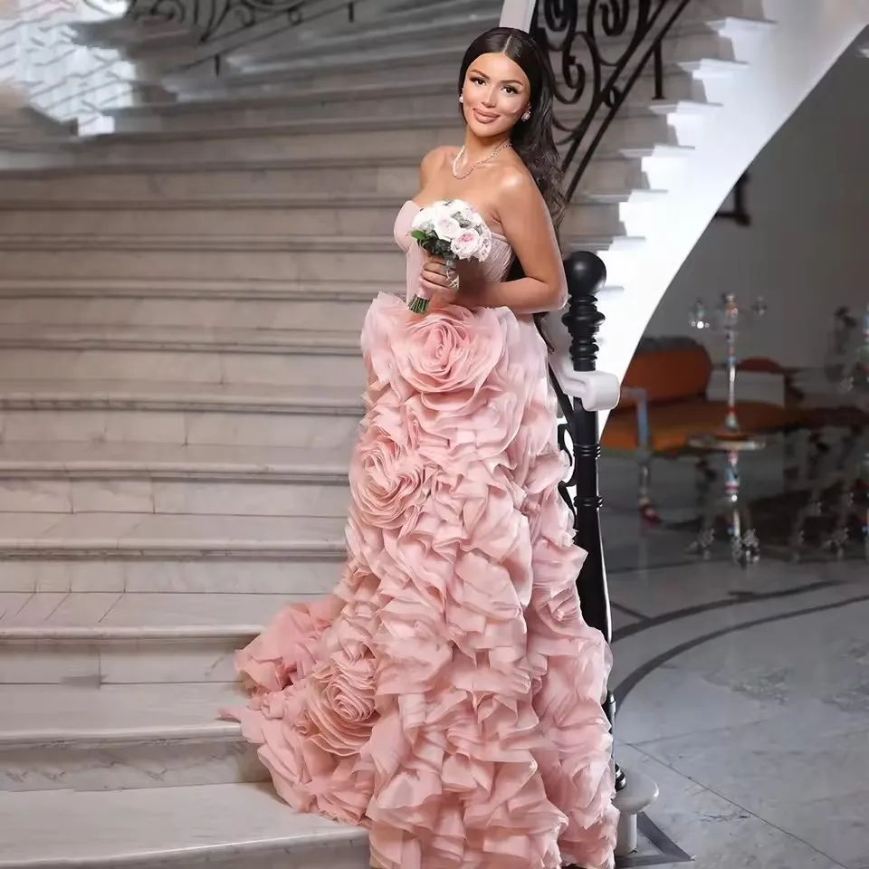 dusty pink dress for birthday party Dusty Pink Strapless Sequins Evening Dress Long Slit On Sale