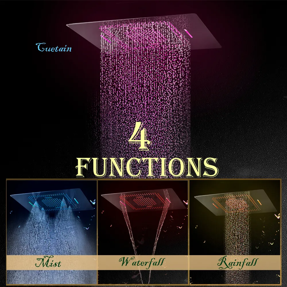 Doozoler Sistema de ducha termostático negro, sistema de chorros de ducha de techo en pared, sistema de ducha de cascada de cuerpo completo de 16 pulgadas con chorros corporales, luz LED