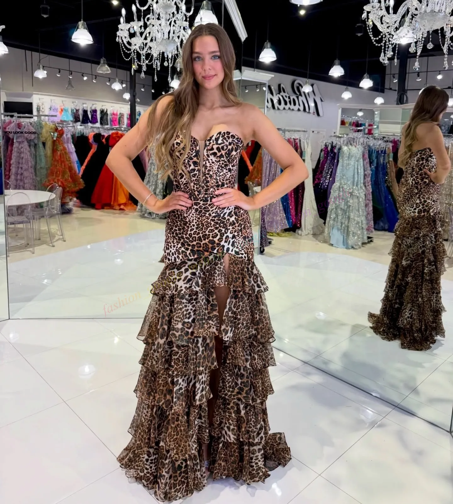 Leopard Print Ruffled High Slit Cheetah Gold Sequin... From Fashion_google,  Rs.10,869.25 | DHgate.Com