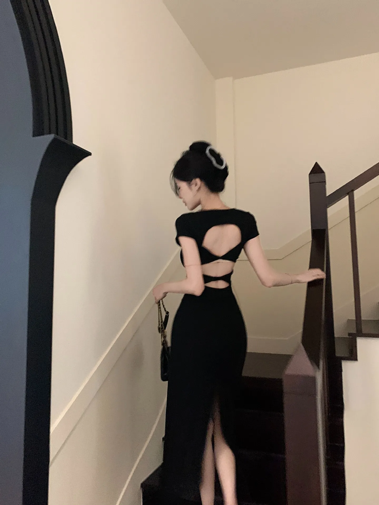 black slim fit dress slit ASOS DESIGN halter maxi dress with extreme thigh slit in black