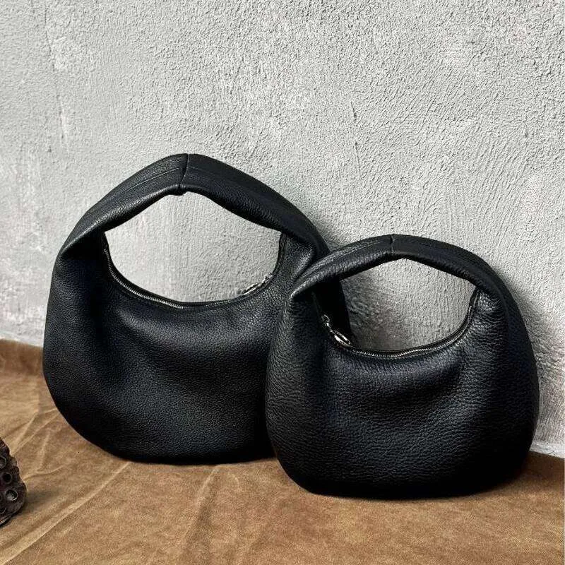 Japanese Style Luxury Leather Half Moon Handbag With Initials_voghion.com