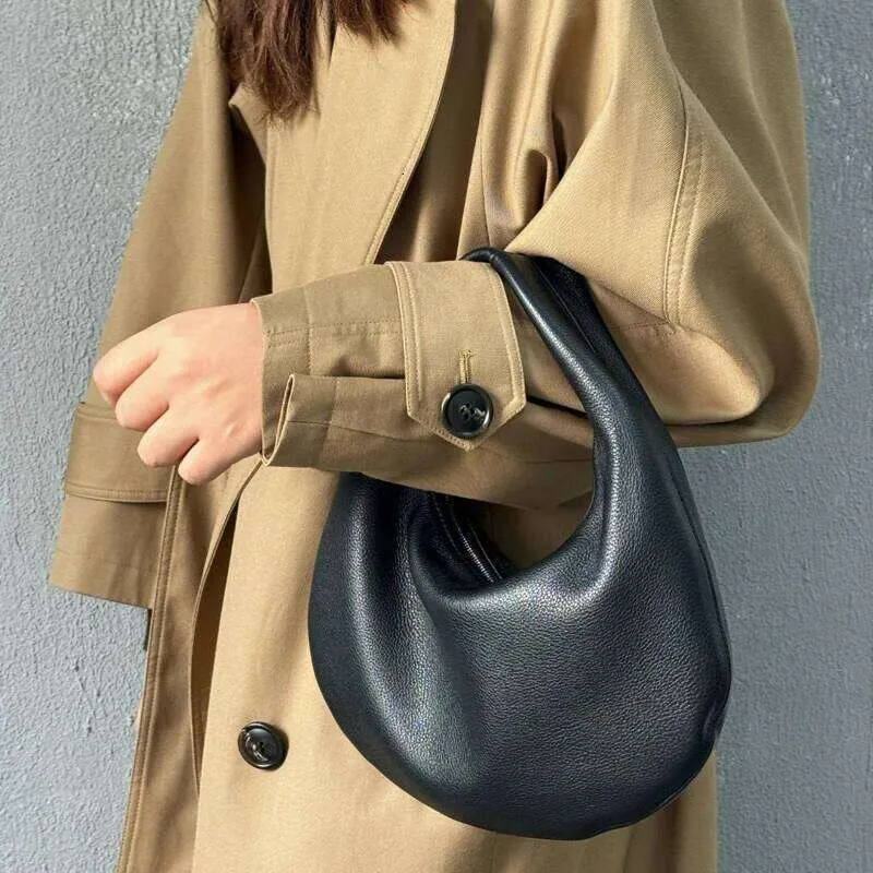 Japanese Style Luxury Leather Half Moon Handbag With Initials_voghion.com