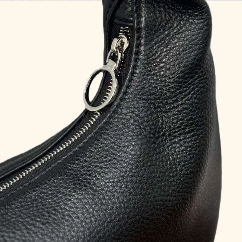 Japanese Style Luxury Leather Half Moon Handbag With Initials_voghion.com