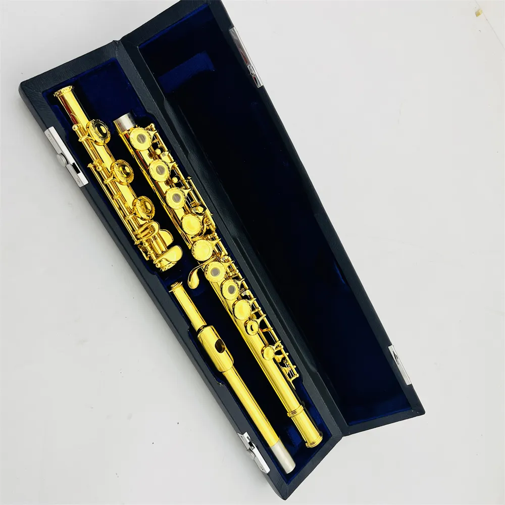 MARGEWATE Standards Flute 471 Student Flutes Whole Gold Lacquer 17 Holes Open C Key With Blue Case Accessories