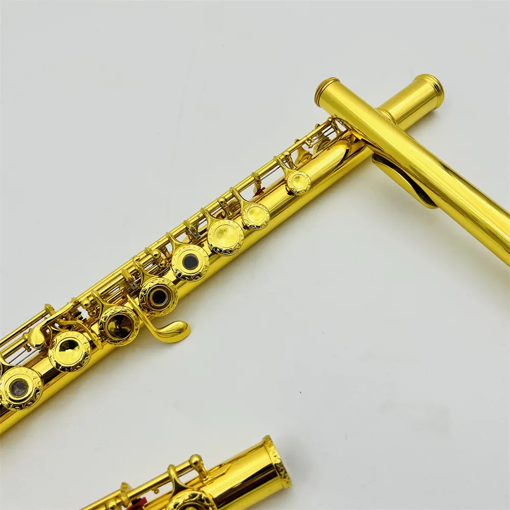 MARGEWATE Standards Flute 471 Student Flutes Whole Gold Lacquer 17 Holes Open C Key With Blue Case Accessories
