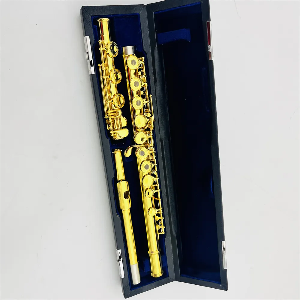 MARGEWATE Standards Flute 471 Student Flutes Whole Gold Lacquer 17 Holes Open C Key With Blue Case Accessories